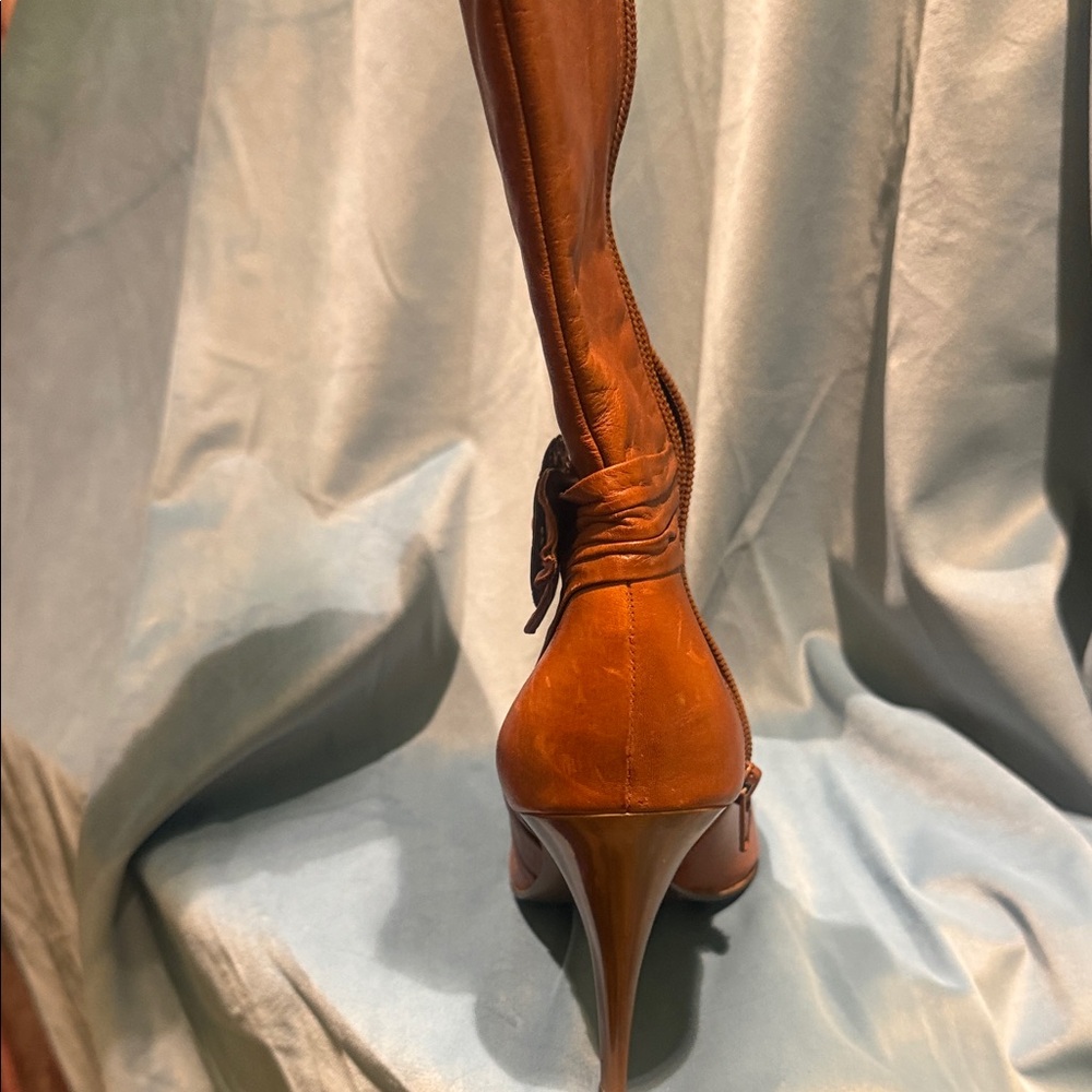 Carlos by Carlos Santana Cognac Leather Mid-Calf High-Heel Boots - Picture 7 of 9
